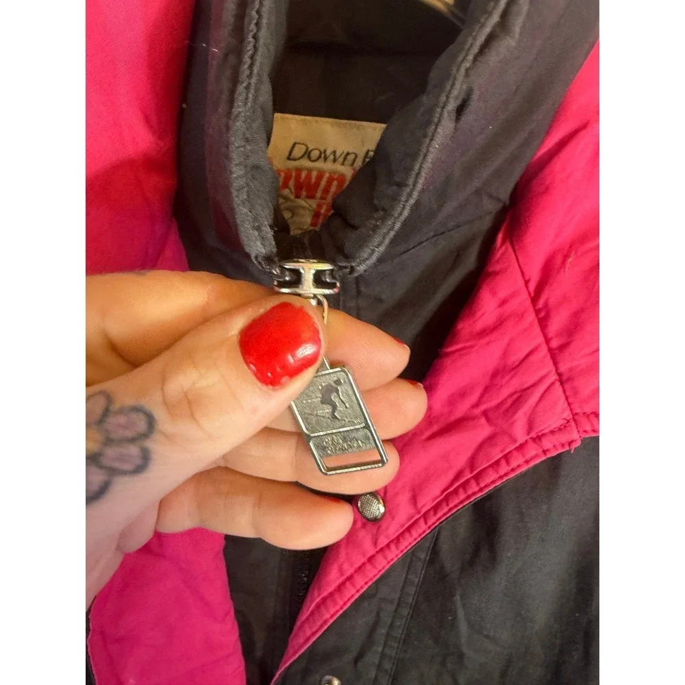 Vintage Downhill Racer Ski Jacket Black Pink Color Block Zip Girls 14 Winter